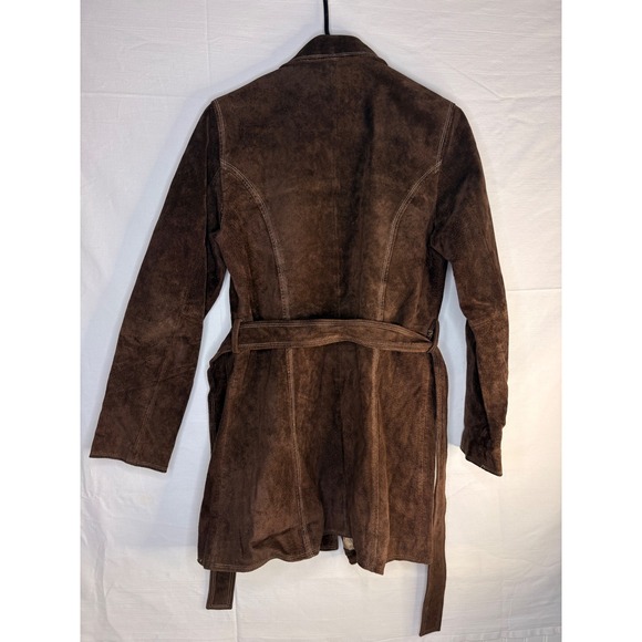 Wilsons Leather Maxima Brown Suede Belted Trench Coat Jacket Womens Medium - Picture 4 of 10